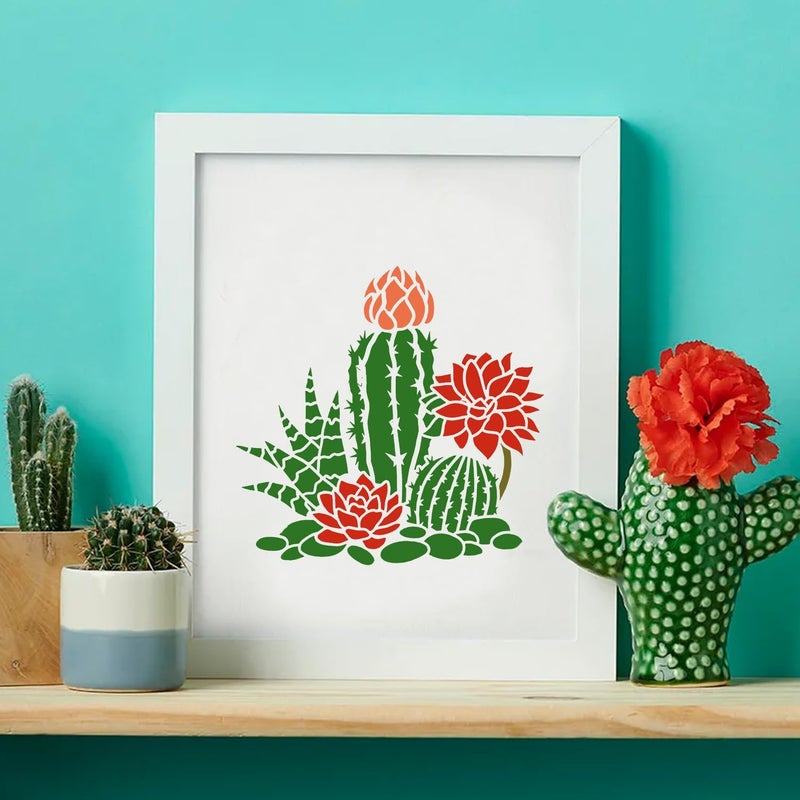 Resflyar 25 PCS Cactus Stencils Reusable Summer Cacti Stencils for Painting on Wood, Tropical Succulent Template for Painting on Furniture Wall Floor Canvas DIY Craft Home Decor, 6 x 6 Inch - Image 3